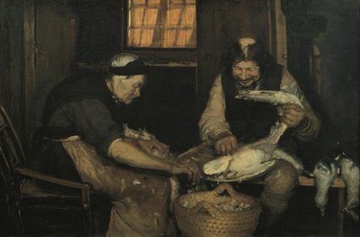 Old Couple Plucking Gulls. Lars Gaihede and Old Lene by Anna Ancher